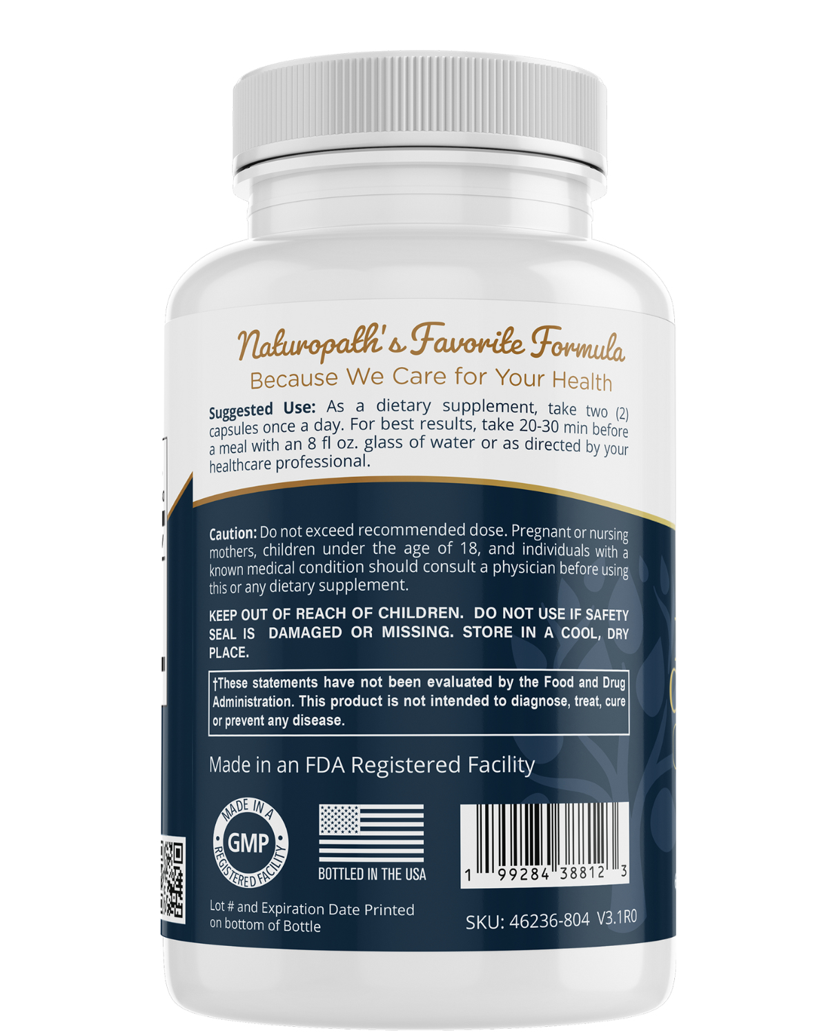 Ceylon cinnamon supplement bottle with GMP and manufacturing info