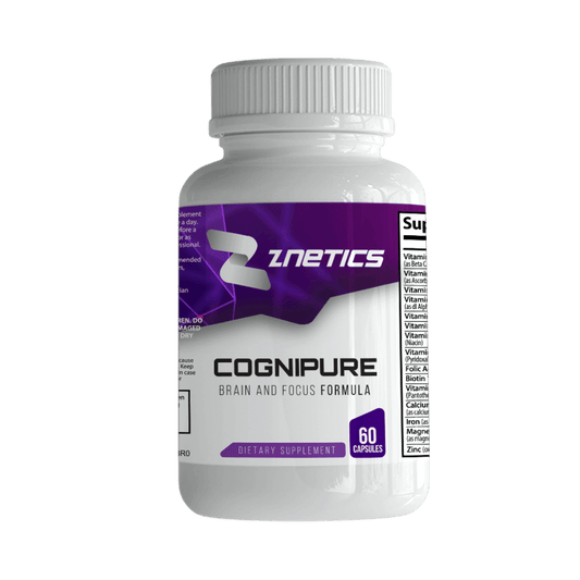 Cognipure supplement bottle with ZNETICS branding and 60 capsules label