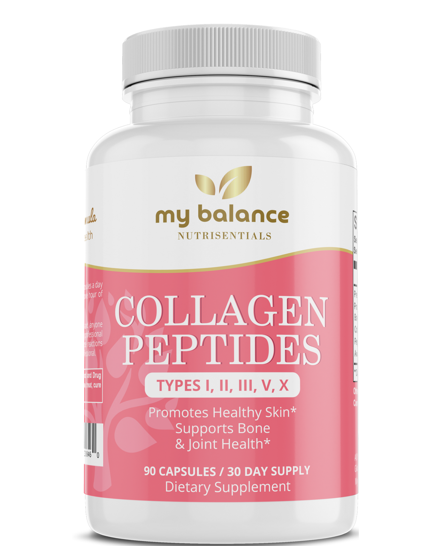my balance collagen peptides capsules bottle, pink label, 90 count