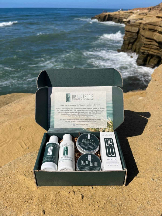 Skincare discovery set box with five items, open packaging