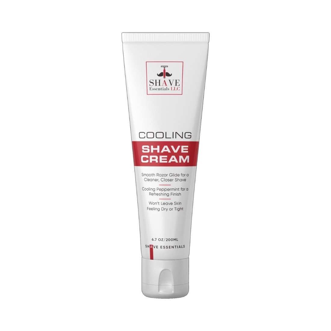 Cooling shave cream tube, white with red label
