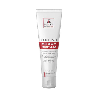 Cooling shave cream tube, white with red label