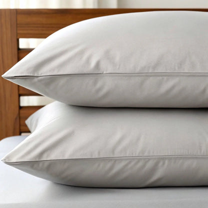 Powder white bamboo pillowcase with smooth fabric and neatly stitched border