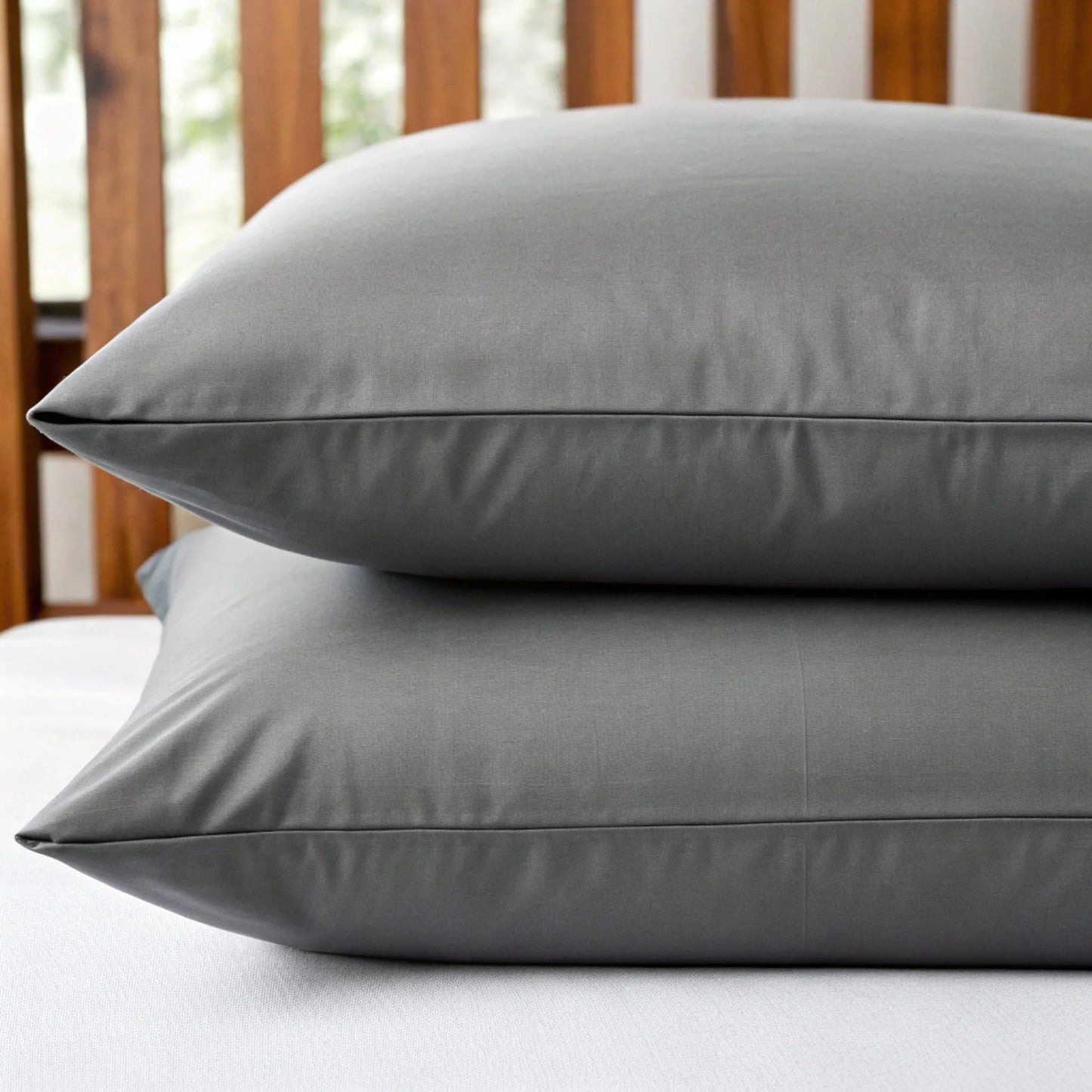 Feather gray bamboo pillowcase with smooth surface and stitched edge