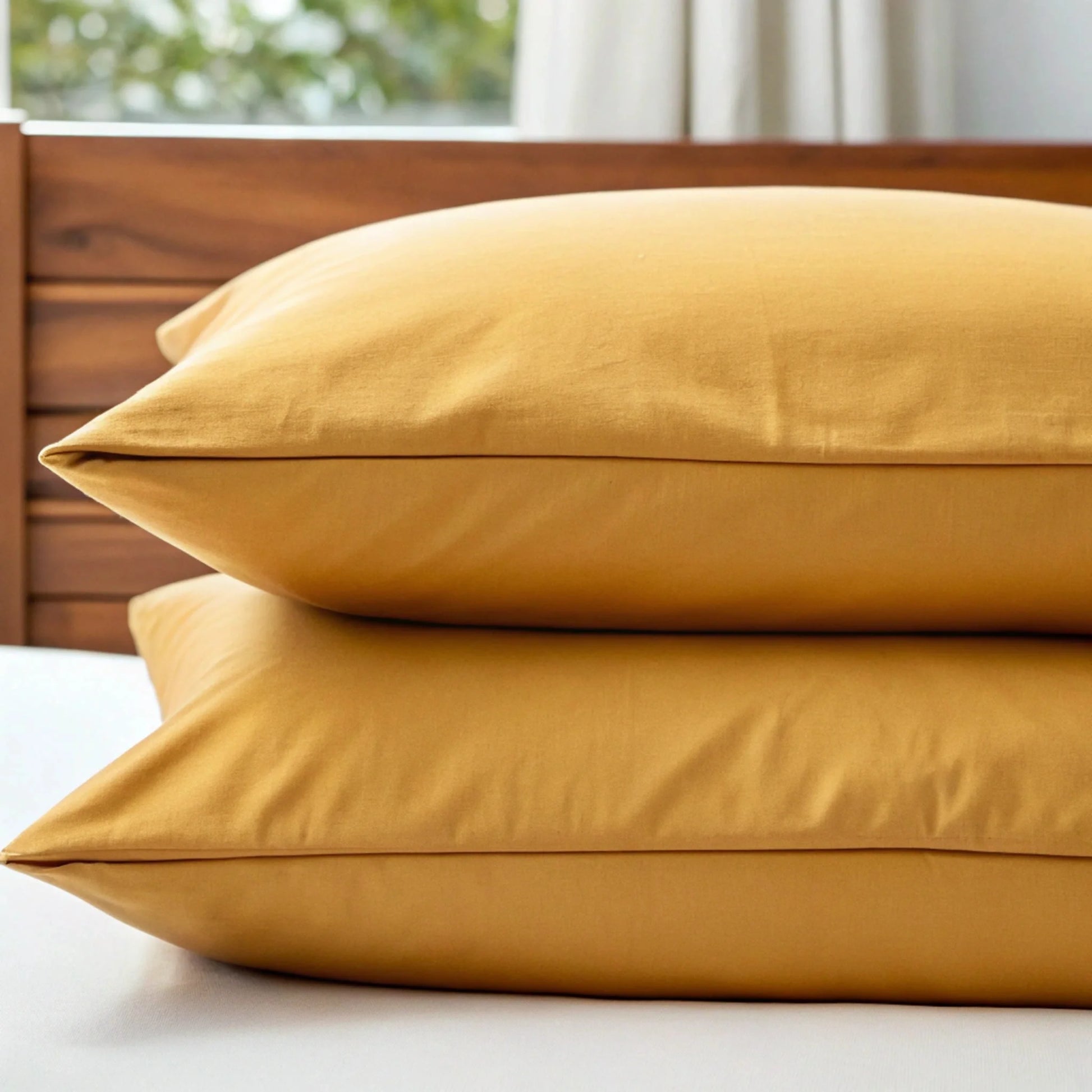 Summer sand yellow bamboo pillowcase with smooth fabric and sewn edge