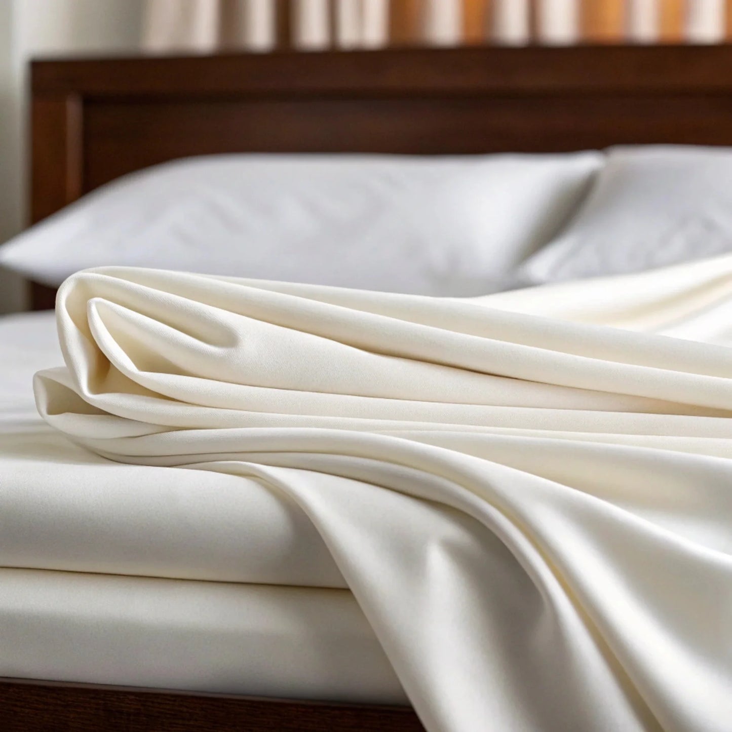 Copper-infused bamboo sheet set in powder white, folded sheet with smooth fabric