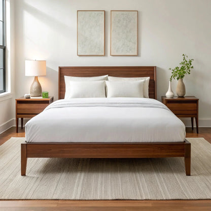 Copper-infused bamboo sheet set in powder white, styled on bed with pillowcases
