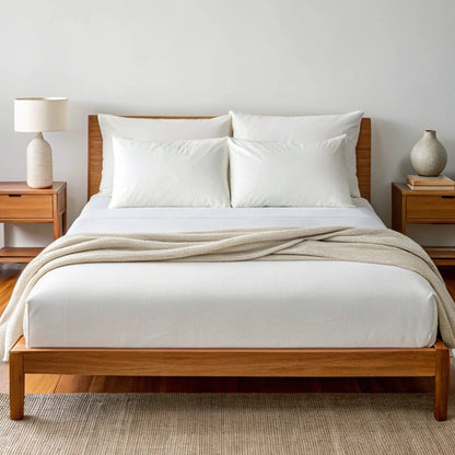 Copper-infused bamboo sheet set in powder white, bedspread with matching pillowcases