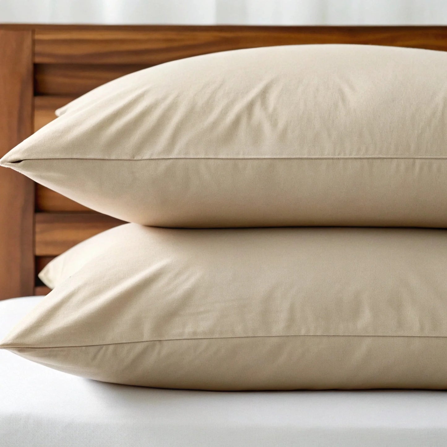 Light cream bamboo pillowcase with smooth surface and folded corner