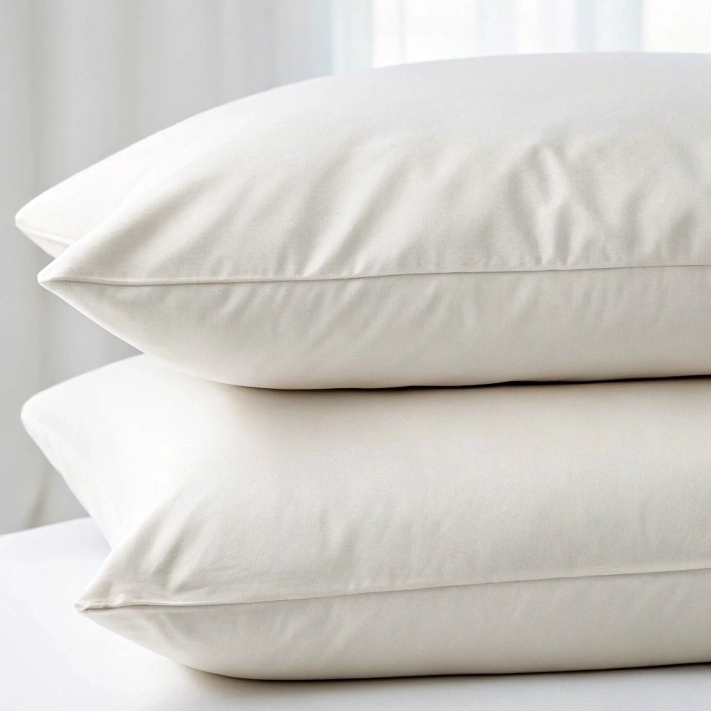Powder white bamboo pillowcase with smooth surface and matching seams