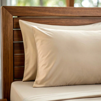 Powder white bamboo pillowcase with smooth fabric and open side seam