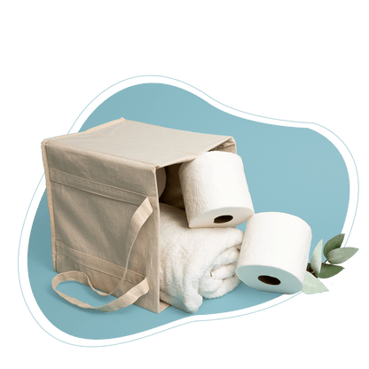 Light beige collapsible grocery shopping bag with tissues and folded top panels