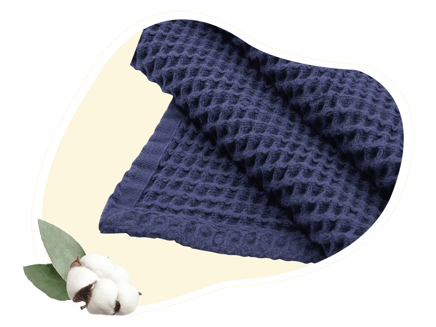 Navy waffle weave throw blanket with textured fabric, folded lengthwise.