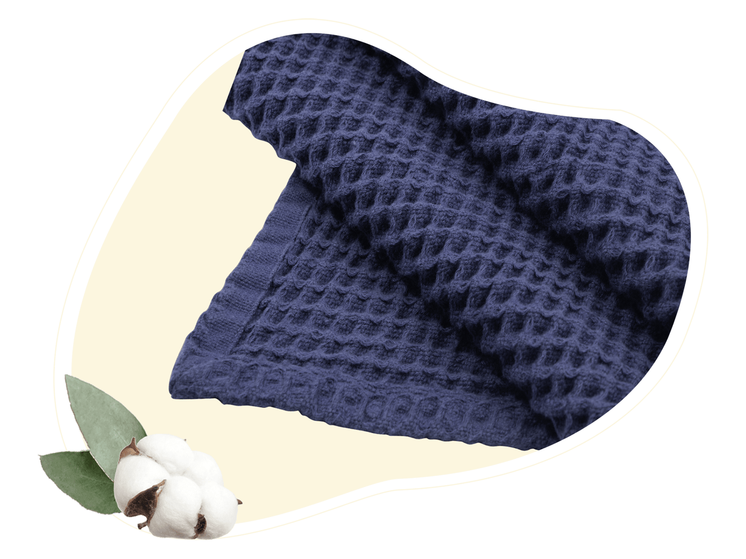 Navy waffle weave throw blanket with textured fabric, folded lengthwise.