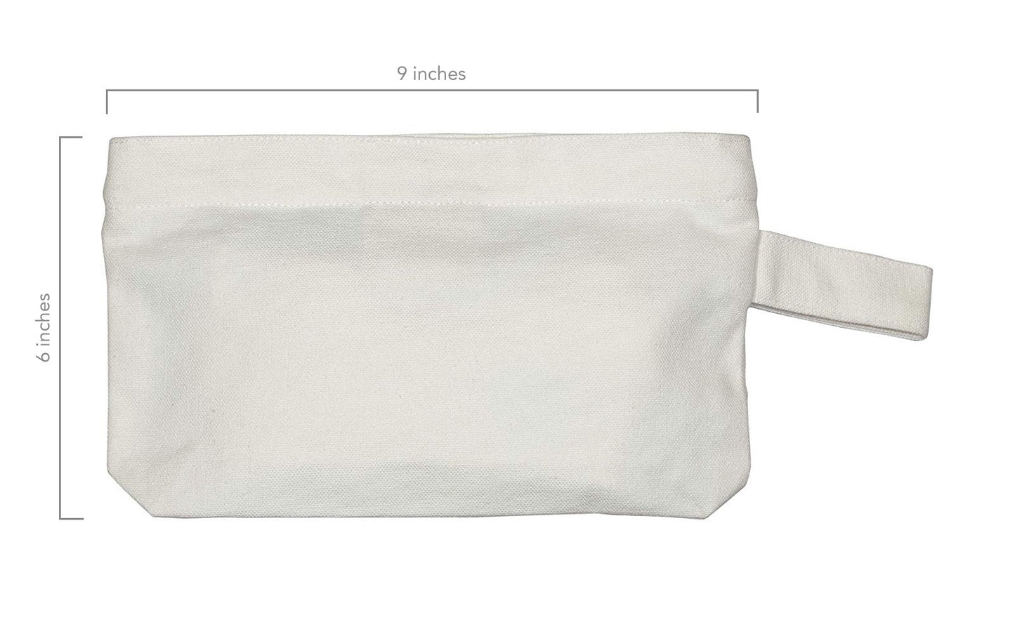 White canvas zipper pouch, 9 x 6 in with side zipper pull