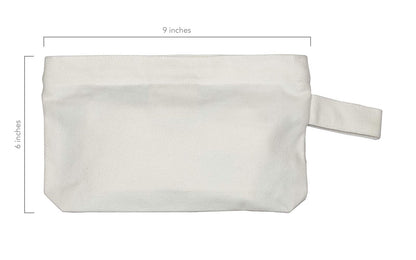White canvas zipper pouch, 9 x 6 in with side zipper pull