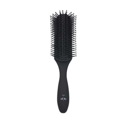 Black cushion hair brush with pin bristles and ergonomic handle