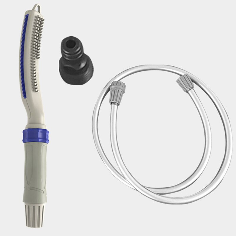 Dog shower sprayer attachment sprayer wand and coiled hose with two nozzles, white/silver