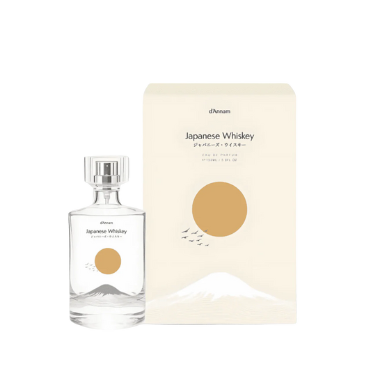 d'Annam Japanese Whiskey gift box with bottle, clear glass and gold circle label