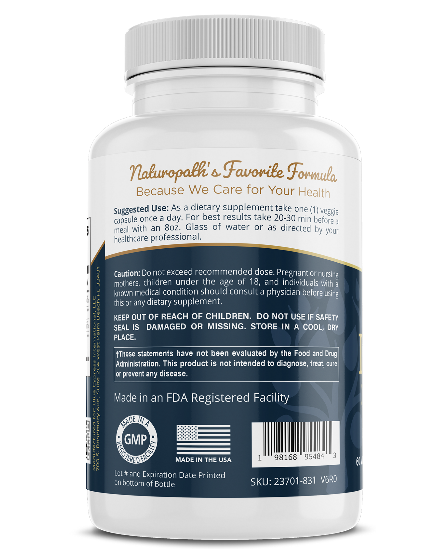 Vitamin D3 + K2 supplement bottle back label with warnings and barcode