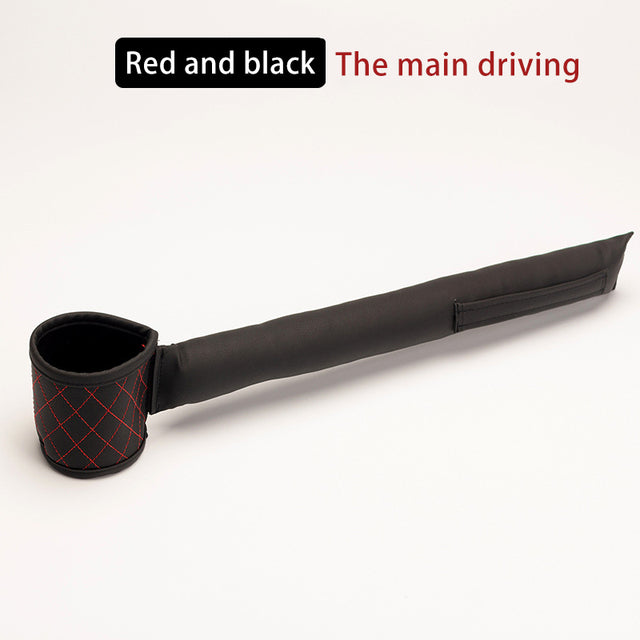 Leather car seat gap filler, red-and-black, long strap with cup holder