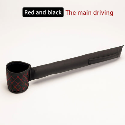 Leather car seat gap filler, red-and-black, long strap with cup holder