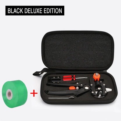 Black zippered deluxe case with grafting pruning tools and green tape roll