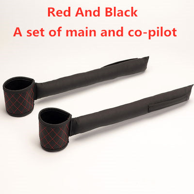 Leather car seat gap filler set, red-and-black, two long straps with cup holders
