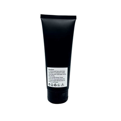 Face wash tube back view with directions and barcode label