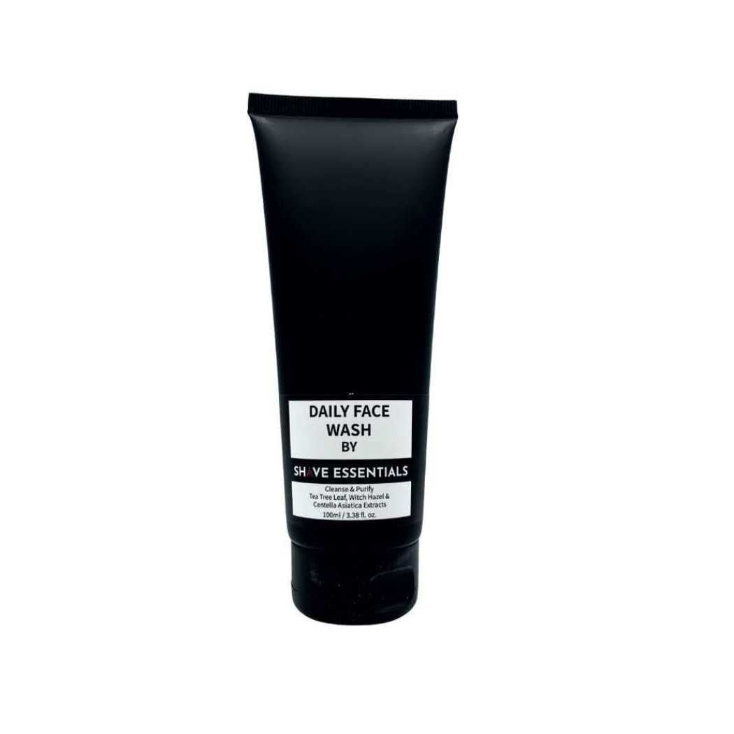 Dark face wash tube with printed front label