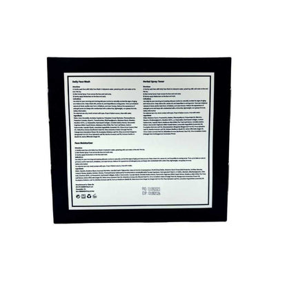 Skincare kit outer box back panel with ingredient and directions label