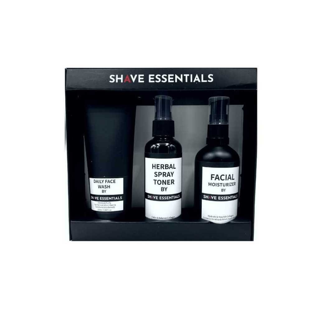 Skincare kit inner tray with daily face wash, herbal spray toner, and facial moisturizer