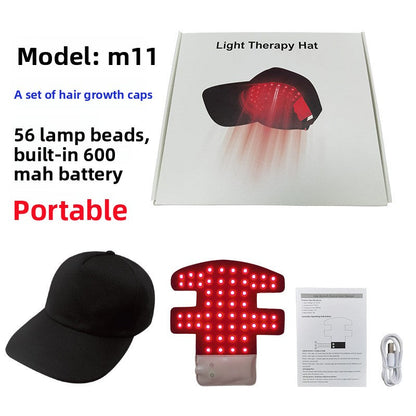 Black light therapy cap with red LED bead panel and accessories