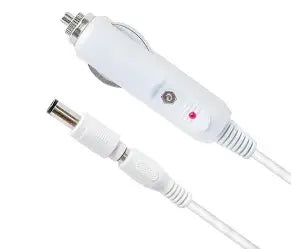 CPAP DC car charger cable with inline controller and red LED indicator