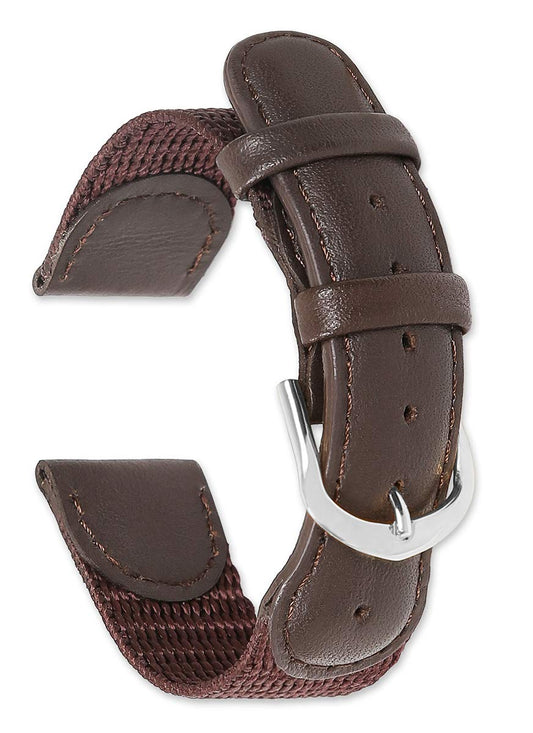 Brown leather watch strap with pin buckle, 19mm