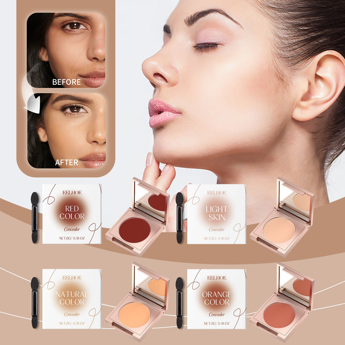 Four concealer compacts with applicator and individual shade pans