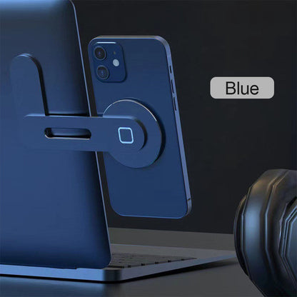 Blue magnetic phone holder extension rack with circular mount and sliding arm.