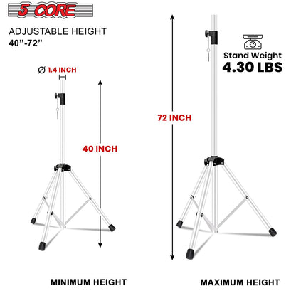 5 Core Speaker Stand Tripod Floor Tall Adjustable Up to 72 Inch DJ Studio Monitor Stands Pole Mount - SS ECO 1PK WOB