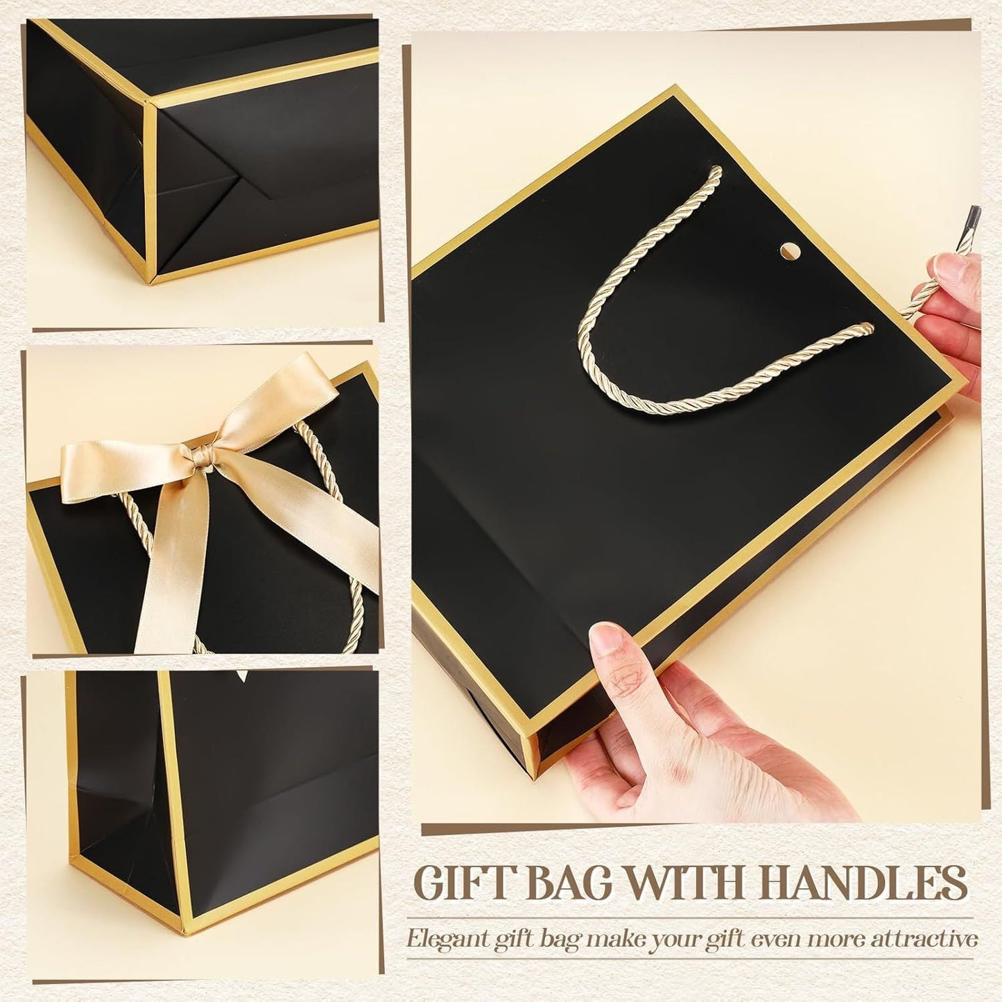 12 Pcs Paper Gift Bags with Handle 9x7x3.15'' Thank You Gift Bags with Bow Ribbon for Holiday Valentines Wedding Bridal Baby Shower Birthday Party