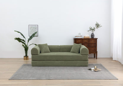 Foldable Sofa Bed, 77.9'' Folding Floor Couch, Compressed Convertable Sleeper Sofa, Memory Foam Couch with Pillow Back Support Armrest, 4-in-1 Futon Sofa Bed for Living Room, Army green