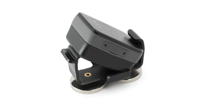 Black GPS mini tracker with mounting stand and latch