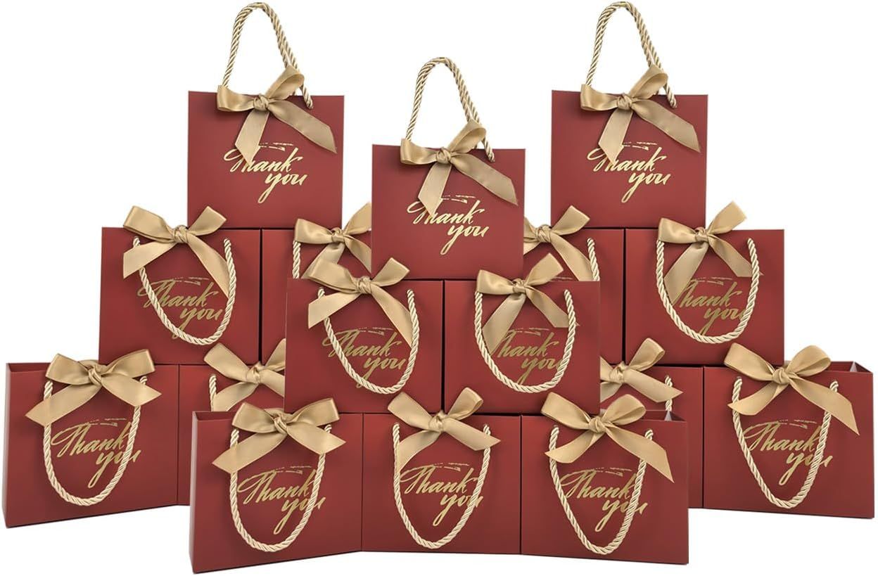 50 Pack Small Thank You Gift Bags with Handles, 5.5''x 2.5''x4.7'' Mini Red Gift Bags Bulk for Baby Shower, Birthday, Wedding, Party Favors