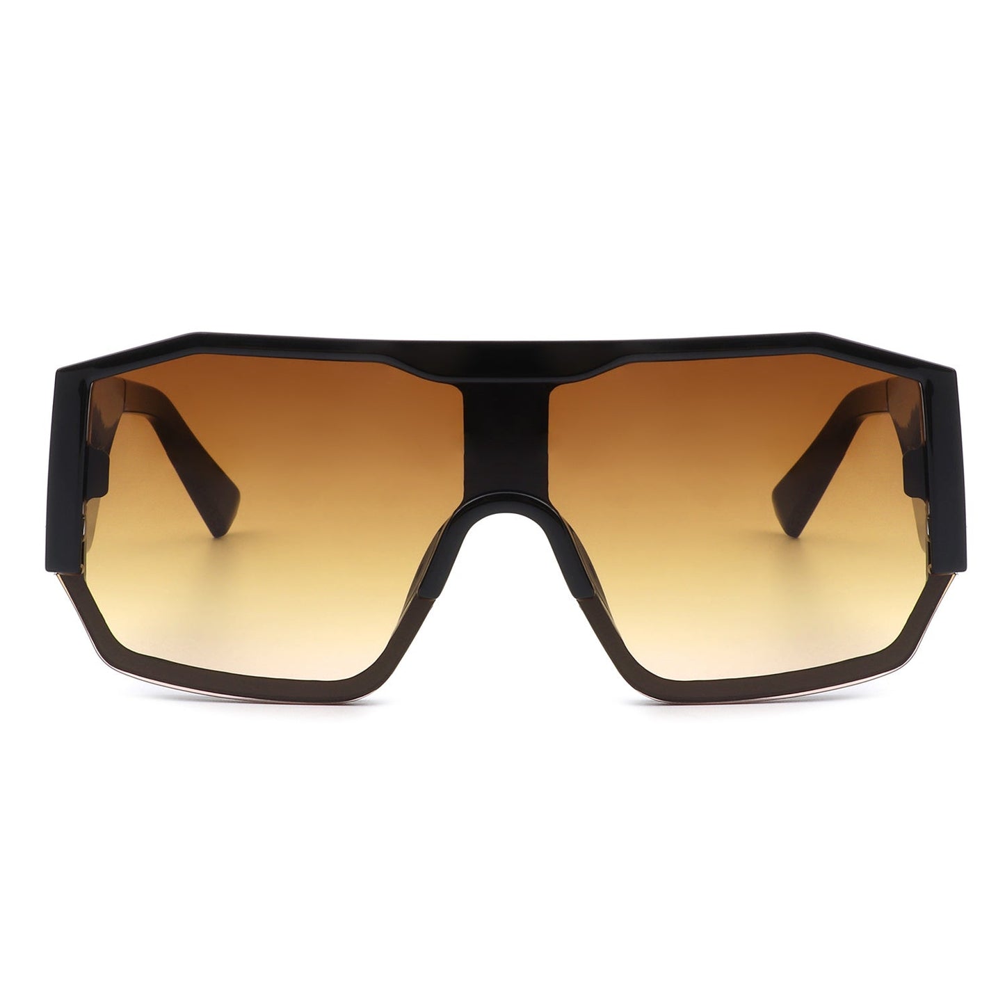Oversize square aviator sunglasses with dark frame and amber tinted lenses