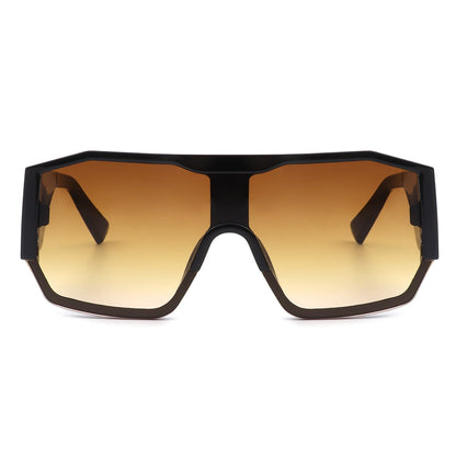 Oversize square aviator sunglasses with dark frame and amber tinted lenses