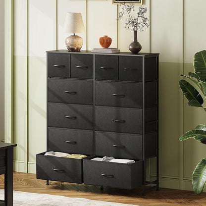 Tall Dresser for Bedroom with 12 Drawers, Dressers & Chests of Drawers, Fabric Dresser for Closet, Living Room, Storage Dressers with Storage Drawers, Steel Frame, Wood Top