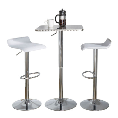 Bistro Square-Ale Contemporary Adjustable Bar Set in Silver and Chrome Metal with White PVC and Oval Footrest by - 3 Piece
