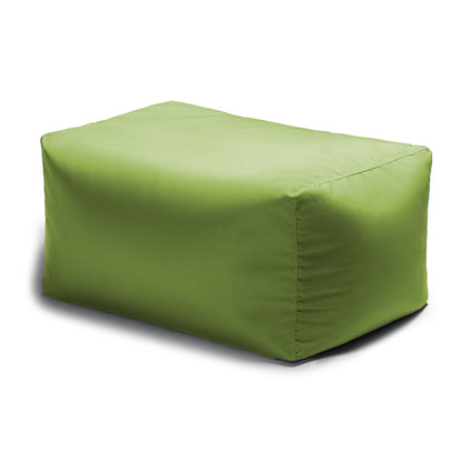 Lime outdoor bean bag ottoman, smooth fabric with stitched sides.