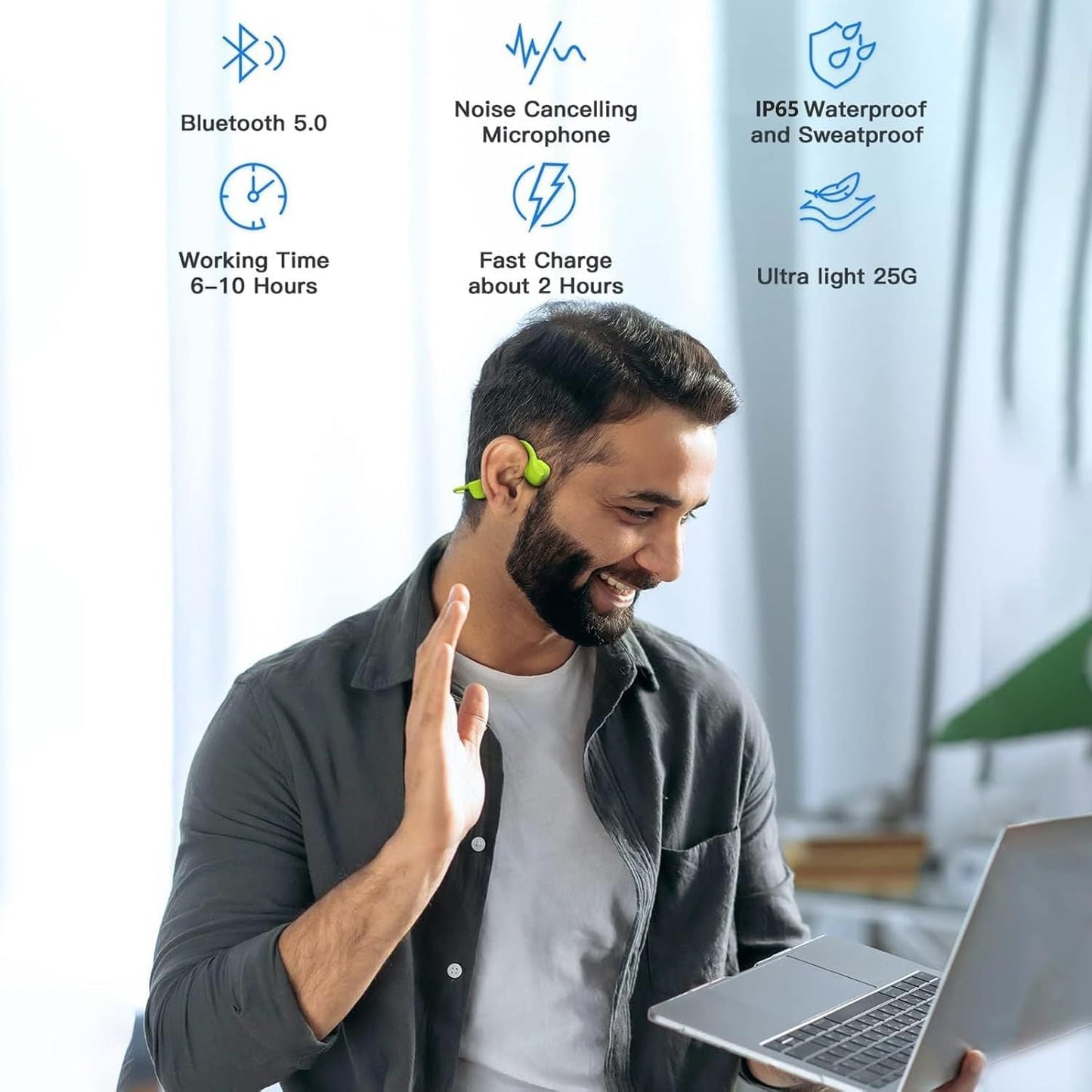Sport Wireless Bone Conduction Earphones – Open-Ear Safety Design, IPX6 Sweat-proof, 8 Hrs Call