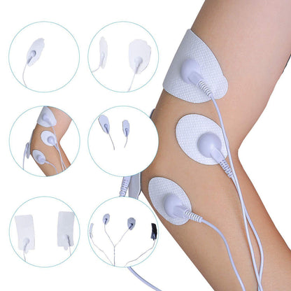 Stick-on electrode pads on an arm with attached massage wires
