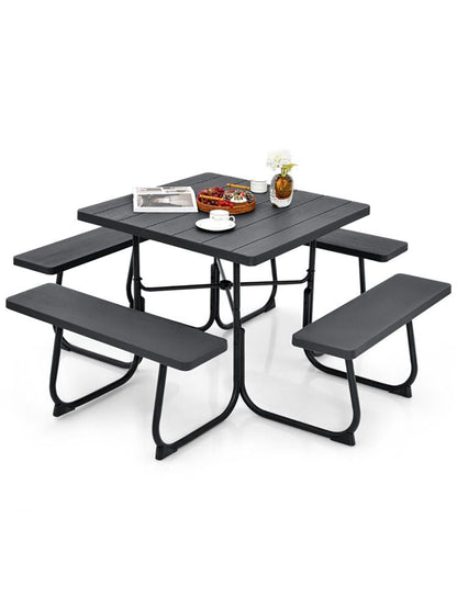 Outdoor Picnic Table with 4 Benches and Umbrella Hole